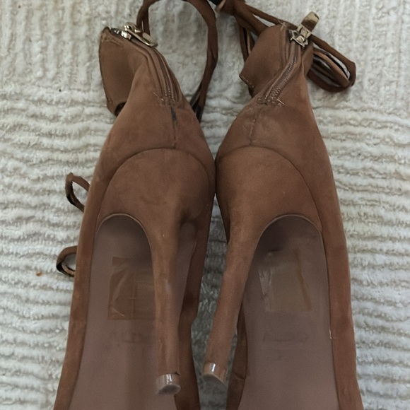 ALDO Faux suede lace up open peek toe brown stiletto heels sandals sz 8 - Picture 6 of 11